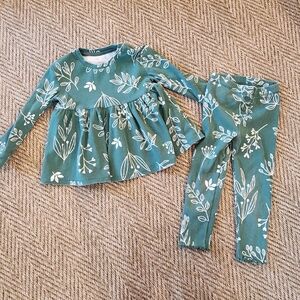 Green Floral Long Sleeve Top and Leggings Set